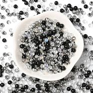 Glass Beads, Round, Mixed Style, Black, 4~4.5x4mm, Hole: 0.8mm, about 1000pcs/1 bag(GLAA-R221-03)