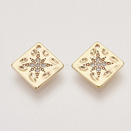 Brass Micro Pave Cubic Zirconia Charms, Nickel Free, Rhombus, Real 18K Gold Plated, Clear, 11.5x11.5x1.5mm, Hole: 0.9mm, Diagonal Length: 11.5mm, Side Length: 8.5mm(X-KK-T048-045G-NF)