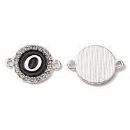 Alloy Enamel Links Connectors, with Crystal Rhinestones, Flat Round with Letter, Silver Color Plated, Letter.O, 22x16x2mm, Hole: 1.8mm(ENAM-TAC0003-01S-02O)