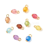 Faceted Transparent Acrylic Charms, with Golden Tone Iron Findings, Round, Mixed Color, 13~13.5x7.5mm, Hole: 3mm(PALLOY-JF01602)