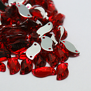 Sew on Rhinestone, Taiwan Acrylic Rhinestone, Two Holes, Garment Accessories, Faceted, Wave, Red, 20x10x5mm, Hole: 1mm(ACRT-M021-10x20mm-28)