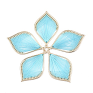 Alloy Big Pendants, with Polyester Thread, Leaf, Golden, Dark Turquoise, 55~56x33~34x2mm, Hole: 2mm(PALLOY-T063-05G-06)