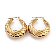 304 Stainless Steel Hoop Earrings, Hypoallergenic Earrings, Textured, Double Horn/Crescent Moon, Real 24K Gold Plated, 31.5x28x11mm, Pin: 1mm(EJEW-O096-35G)