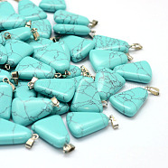 Trapezoid Dyed Synthetic Turquoise Pendants, with Platinum Tone Brass Findings, 24~25.5x16.5~17x5~6mm, Hole: 2x7mm(G-Q359-02)