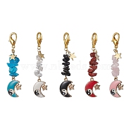 Moon & Star Alloy Enamel Pendants Decoraiton, Natural & Synthetic Gemstone Chip Beads and Lobster Claw Clasps Charm, 64mm(HJEW-JM01636)