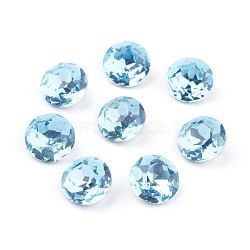 Pointed Back & Back Plated Glass Rhinestone Cabochons, Grade A, Faceted, Flat Round, Aquamarine, 8x4.5mm(X-RGLA-J012-8mm-202)