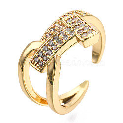 Cubic Zirconia Initial Letter T Open Cuff Ring, Real 18K Gold Plated Brass Knot Chunky Ring for Women, Nickel Free, Clear, US Size 6 1/4(16.7mm)(RJEW-N037-041B)