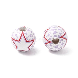 Independence Day Themes Wood European Beads, Large Hole Beads, Round, Printed, Star, 15.5mm, Hole: 4.5mm(WOOD-I014-01F)