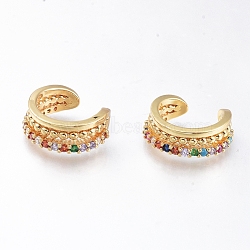 Brass Micro Pave Cubic Zirconia Cuff Earrings, Long-Lasting Plated, Colorful, Golden, 15x5.5mm(EJEW-G279-05G)
