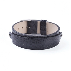 Imitation Leather Cord Bracelets, with Brass Clasps, Black, 225x18x3.5mm(BJEW-G627-01B)