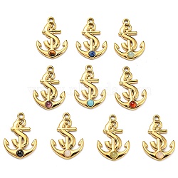 Natural & Synthetic Mixed Stone Anchor Pendants, Anchor Charms with Ion Plating(IP) Real 24K Gold Plated 316 Stainless Steel Findings, 23x16x3mm, Hole: 1.5mm(STAS-K258-38G)