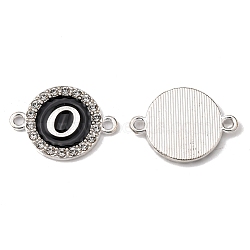 Alloy Enamel Links Connectors, with Crystal Rhinestones, Flat Round with Letter, Silver Color Plated, Letter.O, 22x16x2mm, Hole: 1.8mm(ENAM-TAC0003-01S-02O)