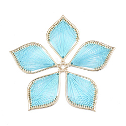 Alloy Big Pendants, with Polyester Thread, Leaf, Golden, Dark Turquoise, 55~56x33~34x2mm, Hole: 2mm(PALLOY-T063-05G-06)