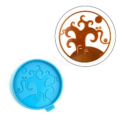 Halloween Themed Cup Mat Silicone Molds, Resin Casting Molds, for UV Resin, Epoxy Resin Craft Making, Flat Round, Tree Pattern, 105x9mm(DIY-L067-A02)