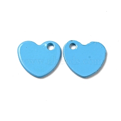 Spray Painted 201 Stainless Steel Charms, Heart Charm, Deep Sky Blue, 10x9x1mm, Hole: 1.4mm(STAS-G304-25E)
