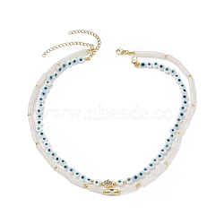 2Pcs 2 Style Natural White Jade & Lampwork Evil Eye Beaded Necklaces Set, Cubic Zirconia Hamsa Hand Stackable Bracelets for Women, 14.76~~17.09 inch(37.5~43.4cm), 1Pc/style(NJEW-JN04172)