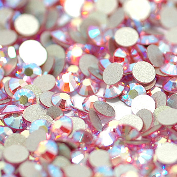 Glass Flat Back Rhinestone, Grade A, Back Plated, Faceted, AB Color, Half Round, Light Rose, SS16, 3.8~4.0mm, 1440pcs/bag
