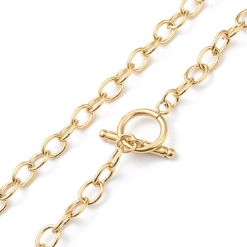 Vacuum Plating 304 Stainless Steel Cable Chain Necklaces, with Toggle Clasps, Golden, 17.99 inch(45.7cm), 6mm