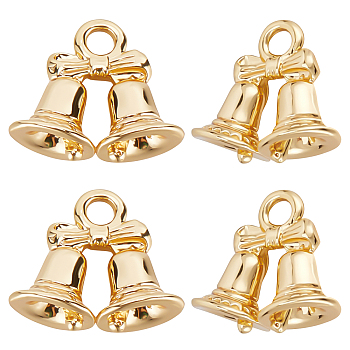 20Pcs Brass Charms, Nickel Free,  Christmas Bell, Real 18K Gold Plated, 11x12.5x5.5mm, Hole: 1.6mm