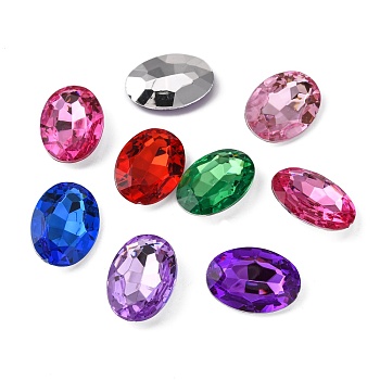 Imitation Taiwan Acrylic Rhinestone Cabochons, Pointed Back & Faceted, Oval, Mixed Color, 25x18x7mm