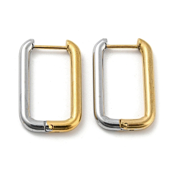Two Tone 304 Stainless Steel Hoop Earrings, Golden & Stainless Steel Color, Rectangle, 26x16x3mm