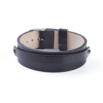 Imitation Leather Cord Bracelets, with Brass Clasps, Black, 225x18x3.5mm