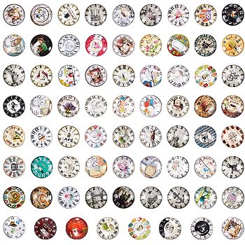 Printed Picture Glass Cabochons, Half Round/Dome, Clock Series, Mixed Color, 24.5~25x6~7mm