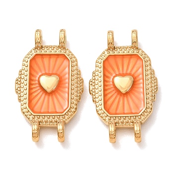 304 Stainless Steel Enamel Rectangle with Heart Links Connector Charms, Golden, Orange, 31x17.5x5mm, Hole: 2.5mm