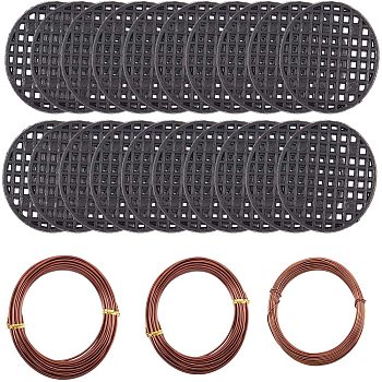 DIY Bonsai Kit, with Plastic Mesh Circular Gasket and Aluminum Craft Wire, Black, 1mm/1.5mm/2mm, 10m/roll, 3roll/set
