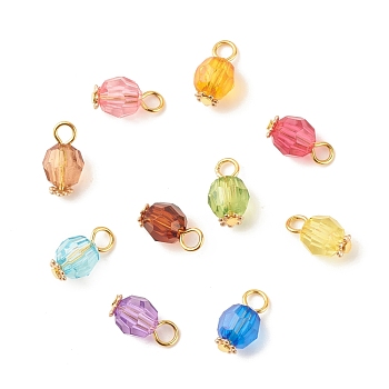 Faceted Transparent Acrylic Charms, with Golden Tone Iron Findings, Round, Mixed Color, 13~13.5x7.5mm, Hole: 3mm
