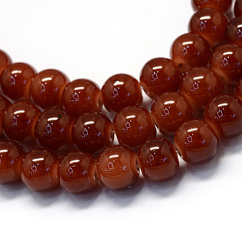 Baking Painted Imitation Jade Glass Round Bead Strands, Saddle Brown, 8.5~9mm, Hole: 1.5mm, about 105pcs/strand, 31.8 inch