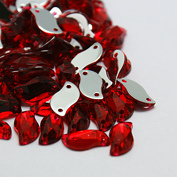 Sew on Rhinestone, Taiwan Acrylic Rhinestone, Two Holes, Garment Accessories, Faceted, Wave, Red, 20x10x5mm, Hole: 1mm