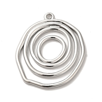 Non-Tarnish 304 Stainless Steel Pendants, Irregular Flat Round Charm, Stainless Steel Color, 28x23x2mm, Hole: 1.4mm