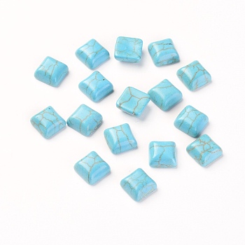 Synthetic Turquoise Cabochons, Dyed, Square, Deep Sky Blue, 8x8x4mm