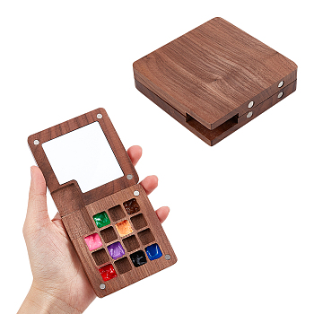 Wood Watercolor Paints Palette Box, with 15 Grids, Painting Storage Box, for Art Painting Paints Storage Container, with Magnetic Clasp, Coconut Brown, 7.5x7.6x1.8cm
