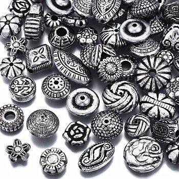 CCB Plastic Beads, for DIY Jewelry Making, Mixed Shapes, Antique Silver, 7.5~19x7.5~14x3~8mm, Hole: 1.2~3.5mm