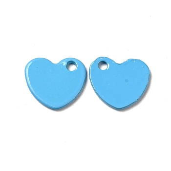 Spray Painted 201 Stainless Steel Charms, Heart Charm, Deep Sky Blue, 10x9x1mm, Hole: 1.4mm