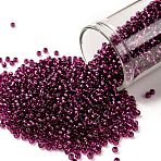 TOHO Round Seed Beads, Japanese Seed Beads, (2226) Silver Lined Dark Fuchsia, 11/0, 2.2mm, Hole: 0.8mm, about 1110pcs/bottle, 10g/bottle(SEED-JPTR11-2226)