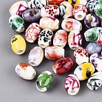 Printed Handmade Porcelain Beads, Famille Rose Porcelain, Barrel with Flower Pattern, Mixed Color, 10x8mm, Hole: 2.5mm(PORC-Q007-13A)