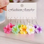 5 Pairs Flower Resin Dangle Earrings, with Steel Pins, Platinum, Mixed Color, 50x24mm(FS-WG2DDFE-02)