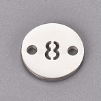 304 Stainless Steel Links, Flat Round with Number, Stainless Steel Color, Num.8, 10x1.1mm, Hole: 1.5mm(STAS-CJC0002-08-P)
