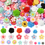 200Pcs 8 Styles Opaque Resin Decoden Cabochons, Flower, Mixed Color, 5.5~20.5x5.5~21x3~9mm(RESI-SP0001-32)