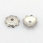 Tarnish Resistant 8-Petal 304 Stainless Steel Flower Bead Caps, Stainless Steel Color, 7x1.5mm, Hole: 1mm(STAS-N027-01)