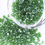 FGB Grade A Glass Seed Beads, Hexagon(Two Cut), Transparent Colours Lustered, Sea Green, 1.5~2.5x1.5~2mm, Hole: 0.8mm, about 2100pcs/bag, 450g/bag(SEED-S022-03O)