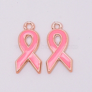 Plastic Enamel Pendants, October Breast Cancer Pink Awareness Ribbon, Pale Violet Red, 20x10x2mm, Hole: 1.5mm(KY-WH0022-05)