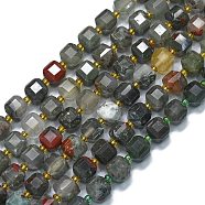 Natural African Bloodstone Beads Strands, with Seed Beads, Faceted Table Cut Cube, 8x8x8mm, Hole: 0.6mm, about 38pcs/strand, 15.35''(39cm)(G-K389-A57-01)