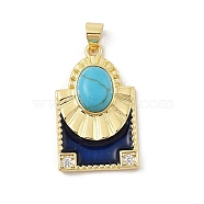 Brass Pave Synthetic Turquoise Pendants, with Blue Enamel and Clear Cubic Zirconia, Real 18K Gold Plated, Square, 26x16x6mm, Hole: 3.5x5mm(KK-U047-20G-02)