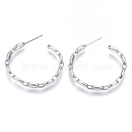 Brass Half Hoop Earrings, Stud Earring, with Stainless Steel Pins, Nickel Free, Ring, Cable Chain Shape, Real Platinum Plated, 31x31mm, Pin: 0.7mm(KK-N232-115P-NF)