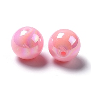 Solid Color Acrylic Beads, AB Color Plated, Round, Pink, 20mm, Hole: 2mm, about 115pcs/500g(PACR-S095-20mm-19)