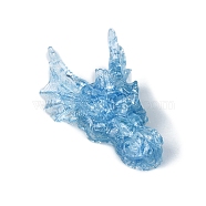 Resin Dragon Head Display Decoration, with Natural Aquamarine Chips inside Statues for Home Office Decorations, 90x60x40mm(PW-WG22237-05)